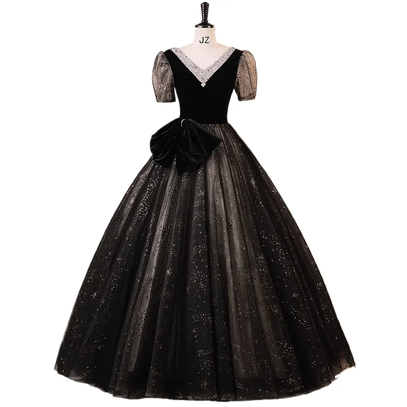 Saia longa princesa saia fofa elegante nicho adulto presente emagrecimento high-end exame de arte vocal high-end sentido vestido de noite