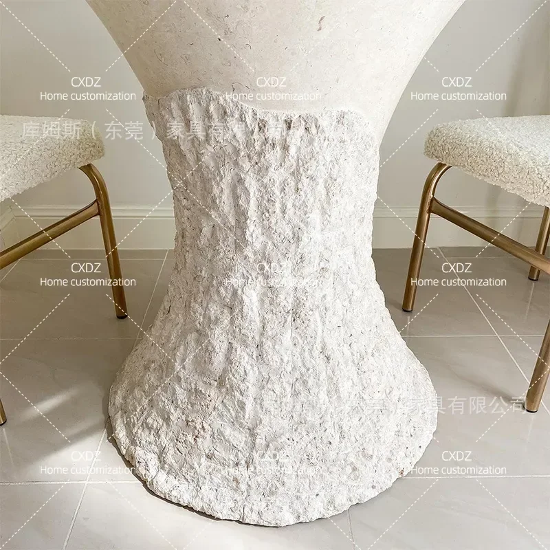 Natural Marble Dining Table Modern Simple Light Luxury Retro Wabi Sabi Style for Villa Living Room Home Furniture