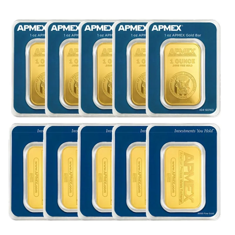 

1~10pcs Non-Magnetic Apmex Gold Bars 1 oz Gold Bullion Replica 24k Gold Plated Bullion Bars Gifts