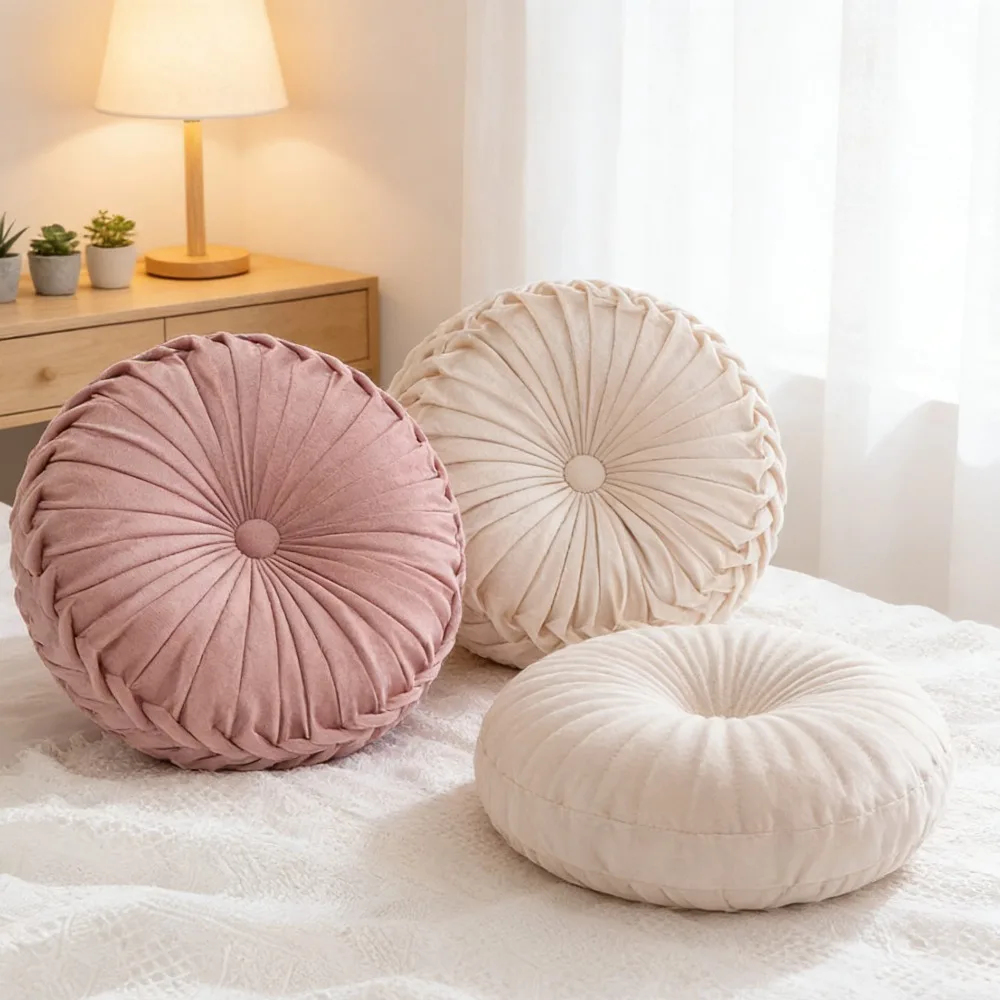 Nordic Pink Pumpkin Pillow Soft Round Cushion for Sofa Bed Lumbar Support Home Decor