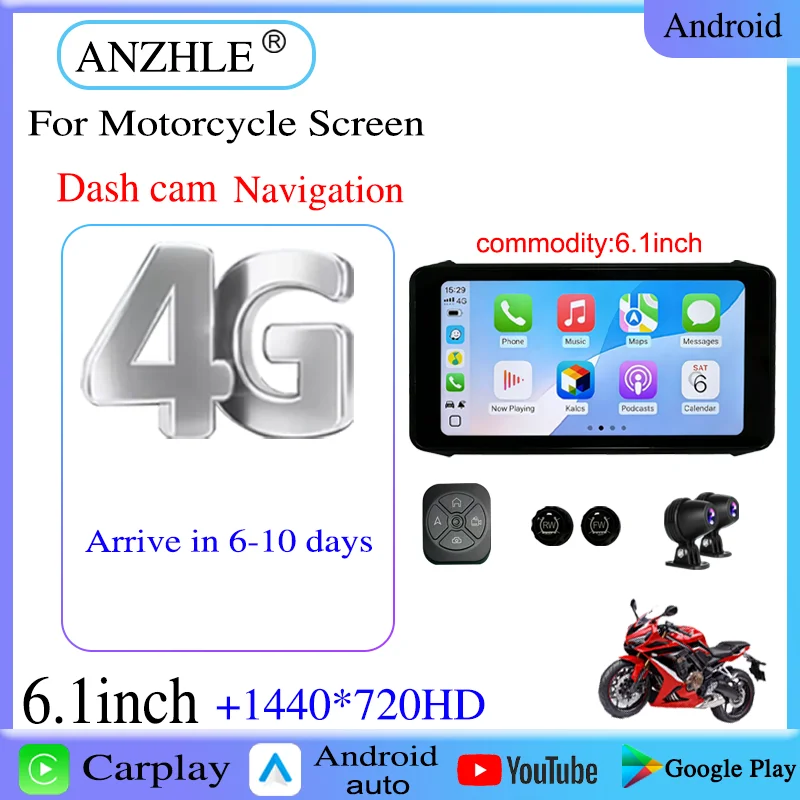6.1 Inch Android Motorcycle DVR Navigator Wireless CarPlay GPS 4G Network IP67 Waterproof Driving Assistance System
