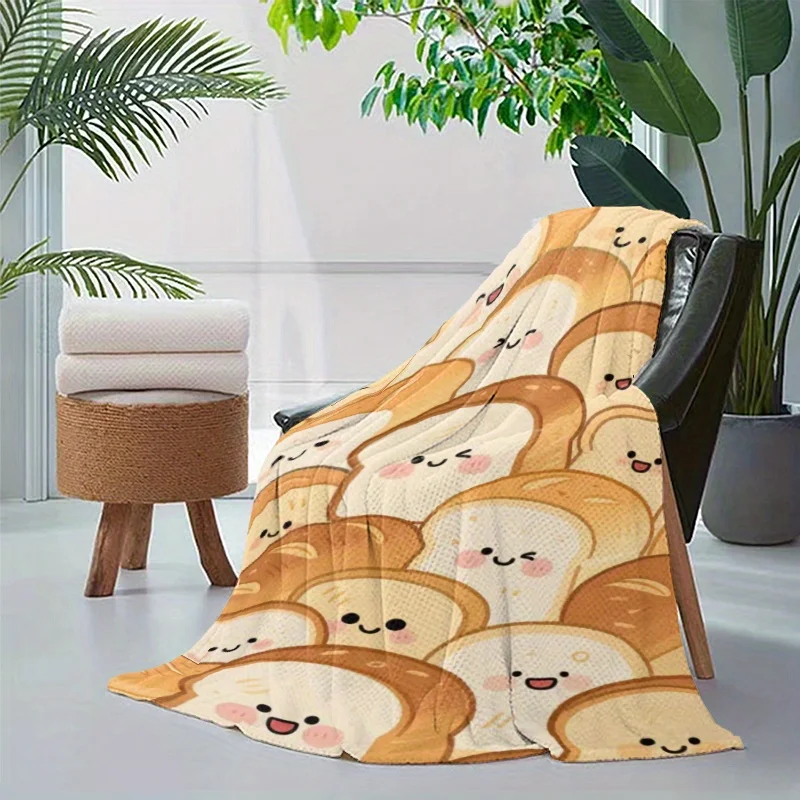 A Cute Toast-Themed Digital HD Printed Flannel Blanket, Small Throw Blanket, Blanket, Can Be Used As a Wall Hanging, Suitable fo