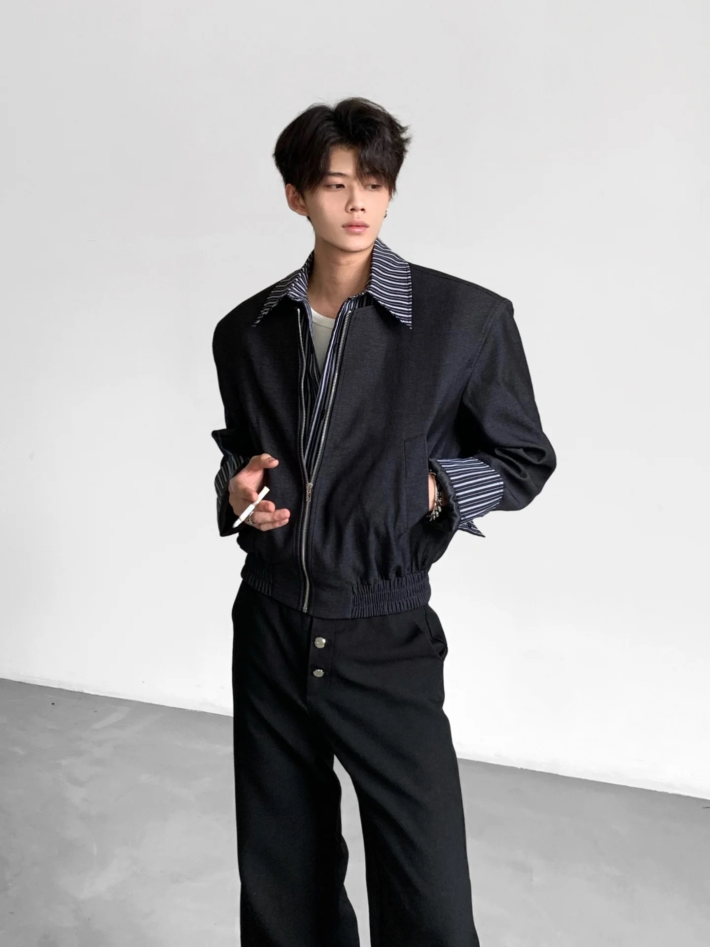 Ace High Intelligence Retro Elegant Men's Jacket Fashion Urban Style Striped Collar Splicing Design Cotton Blend Fabric Coat