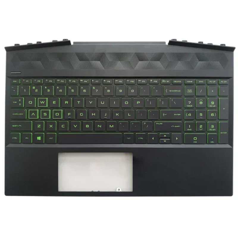 

New US Keyboard for HP Pavilion 15-DK 15T-DK TPN-C141 Laptop Palmrest Upper Cover Green Backlight Keyboard L57596-001 L57593-001