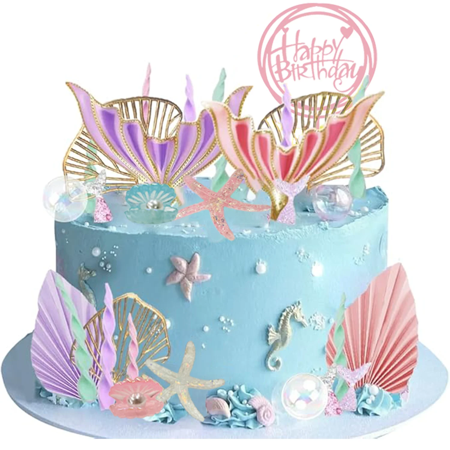 Mermaid Tail Cake Toppers White Pearl Balls for Birthday Under the Sea Party Mermaid Theme Party Shower Supplies