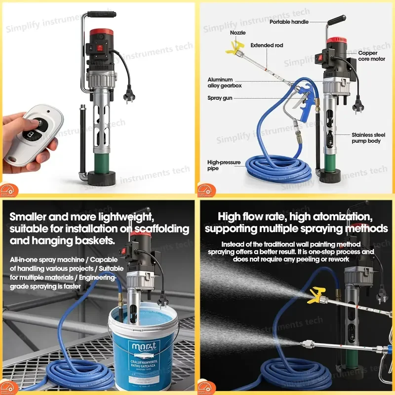 1800W Handheld High Pressure Sprayer for Putty Waterproof Coating Cement Slurry Plastering Mortar Spray Construction