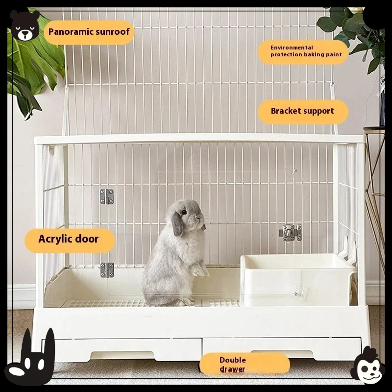 Deluxe Transparent Rabbit Cage with Double Drawer Large Pet House for Guinea Pig And Rabbits Ideal Pet Supplies