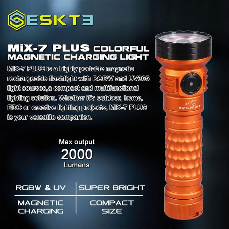 Skilhunt esner-マルチカラー磁気充電LED懐中電灯、gen 2 plus、2000ルーメン、18650、MX-7