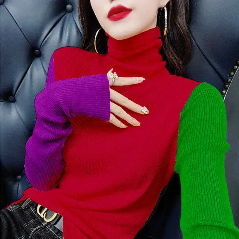 

2020 winter new color knit bottoming shirt female slim high collar aged long sleeve sweater