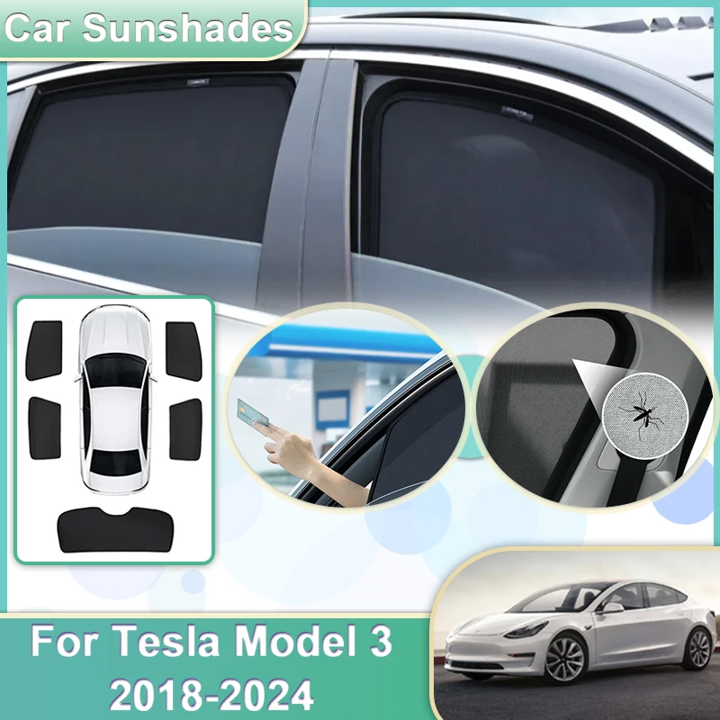 

Car Mesh Sun Shade For Tesla Model3 Accessories Model 3 2018-2024 Sunshades Auto Windshield Window Visor Anti-UV Breathable Part