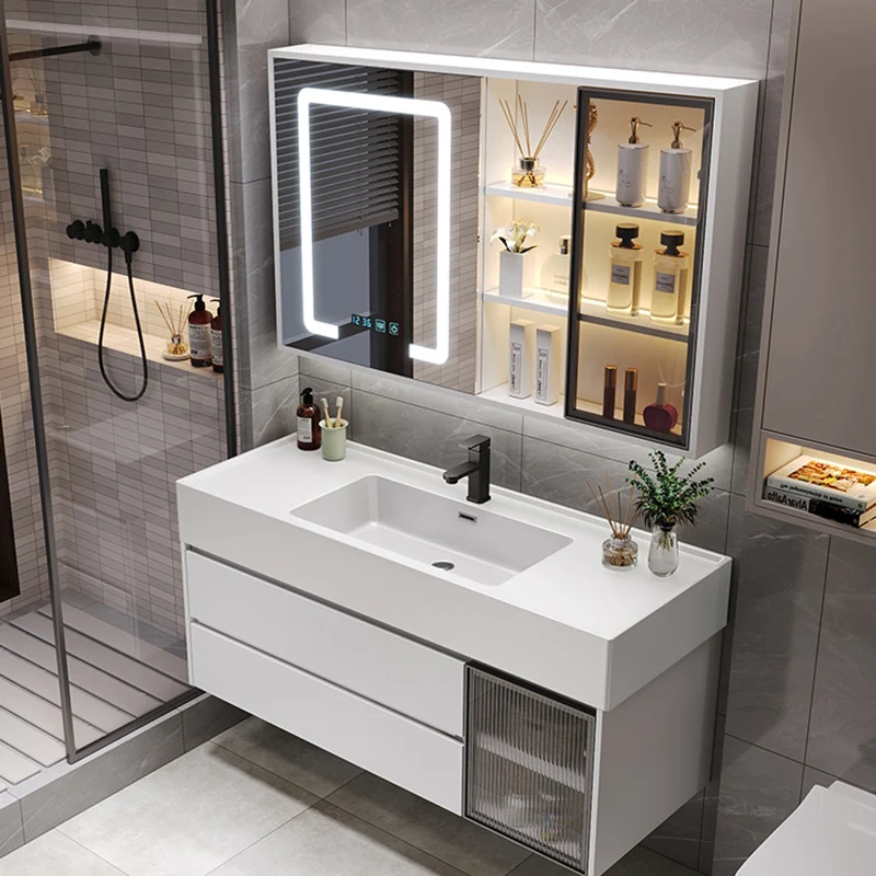 Modern Minimalist Rock Integrated Bathroom Cabinet Light Luxury Sink Cabinets Washbasin Muebles Hogar Toilet Furniture YX50BC