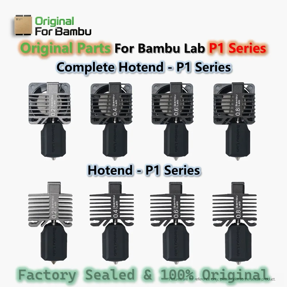 Original For Bambu Lab P1 Series P1S Hotend/Complete Hotend 0.2/0.4/0.6/0.8mm, Stainless/Hardened Steel Nozzle, 3D Printer Part