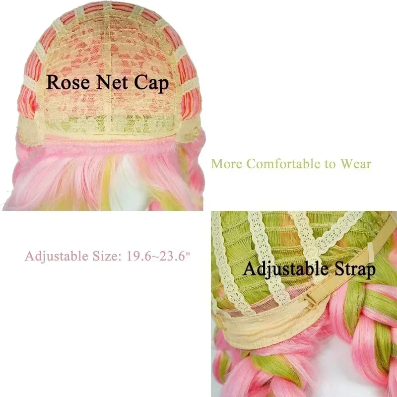 Pruik Voor Mitsuri Cosplay Ds Groene En Roze أنيمي كوسبلاي Pruiken مع الحيوانات الأليفة لعيد الهالوين
