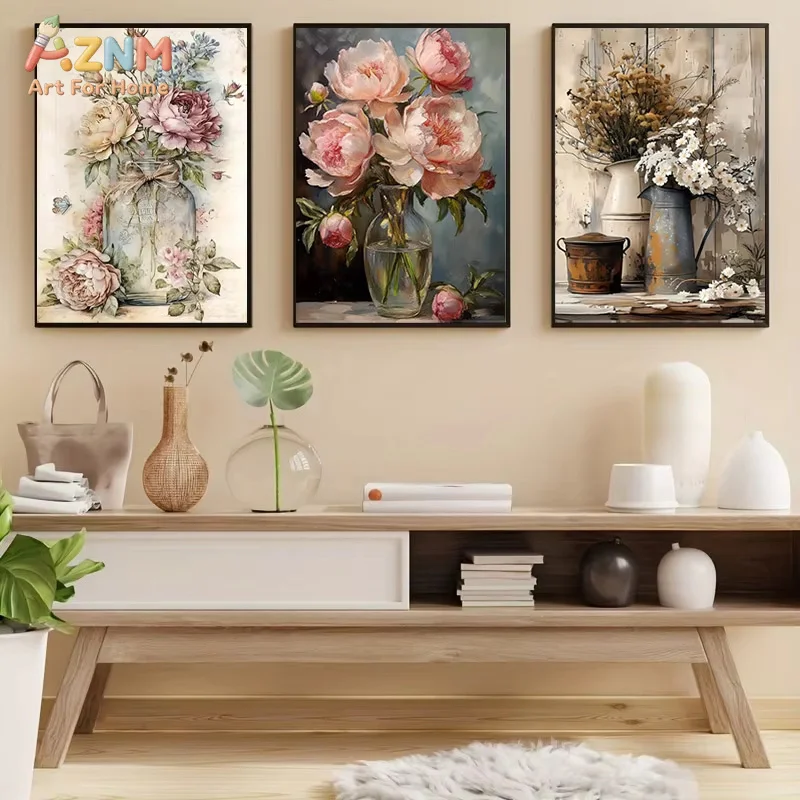 1pcs Creative Vase Bouquet Canvas Art Print, Classic Floral Wall Art and Nature Style Wall Decor for Art Home Decor