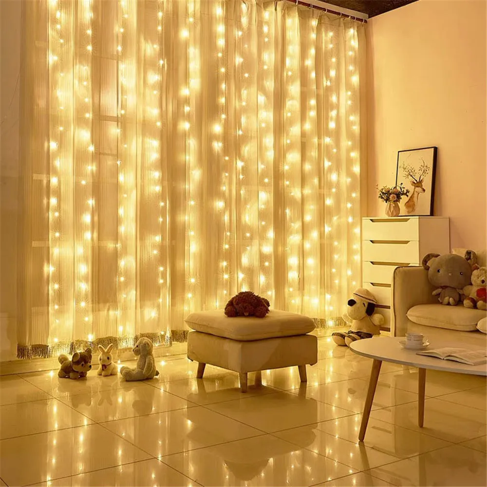 LED Garland Holiday Light Home Decor 8 Mode USB Curtain Light Party Wedding Fairy String Lamp 2025 New Year Christmas Decoration