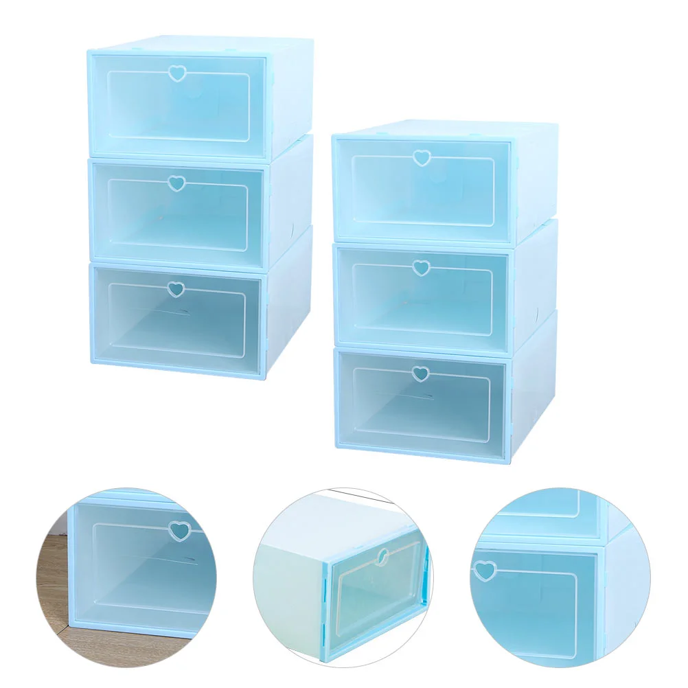 6 Pcs Shoe Box Storage Large Capacity Case Boxes Bins Shoes Organizer Creative Plastic Cabinet Flip Transparent Stackable