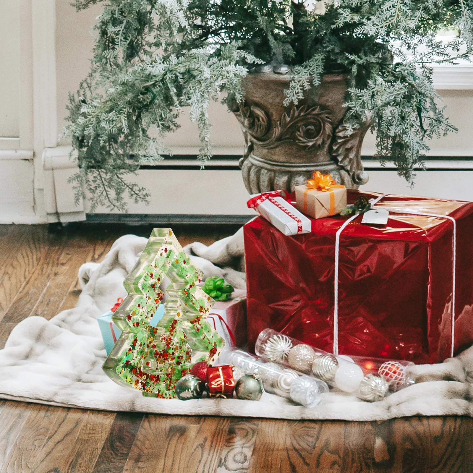 

Crystal Christmas Tree Resin Mini Desktop Decor Sturdy Base Lifelike Xmas Party Supplies Tabletop Trees Holiday Village