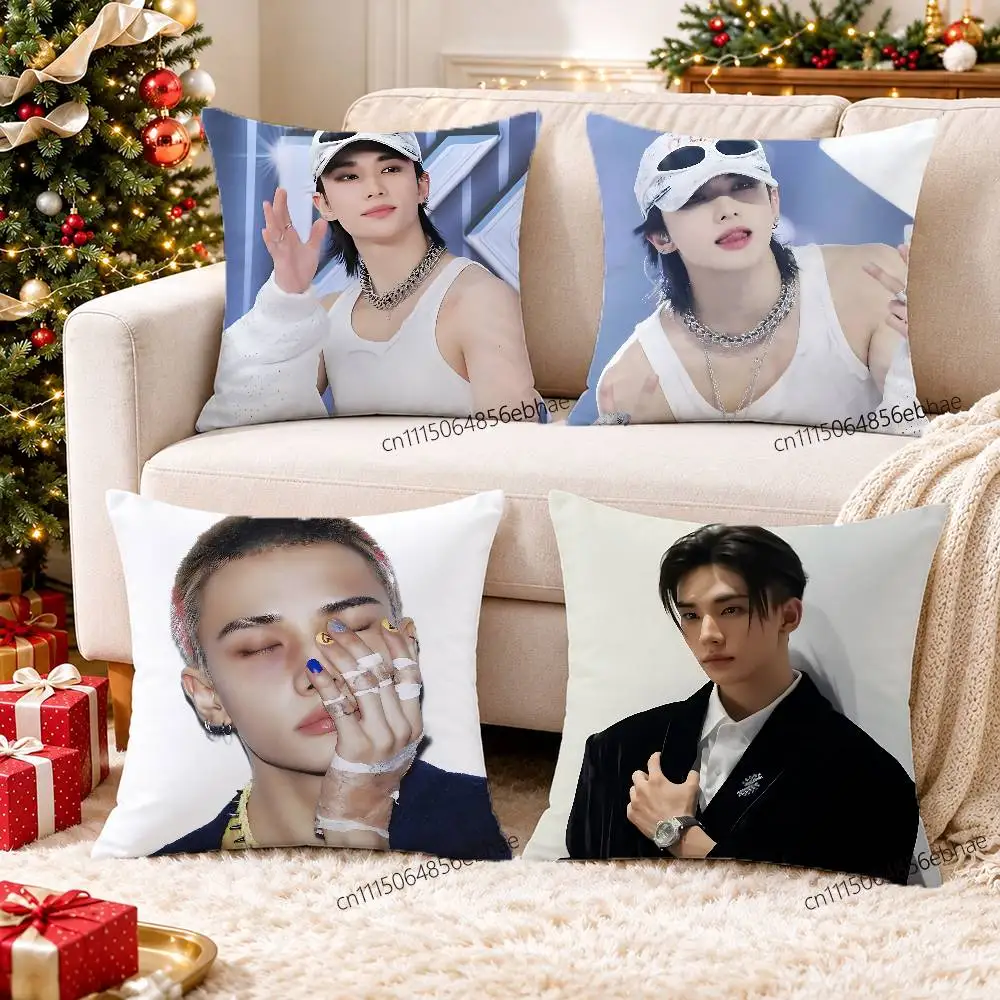 FOR S-SKZ Hyunjin Custom Pattern Square Pillowcase Print Throw Cushion Cover Soft Fabric Pillow Cover Holiday Home Decor