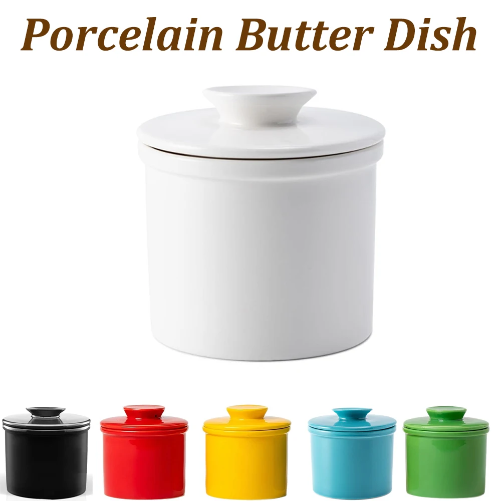 Porcelain Butter Crock With Lid Ceramic Butter Keeper for Fresh Spreadable Butter Container Holder for Kitchen and Home Decor