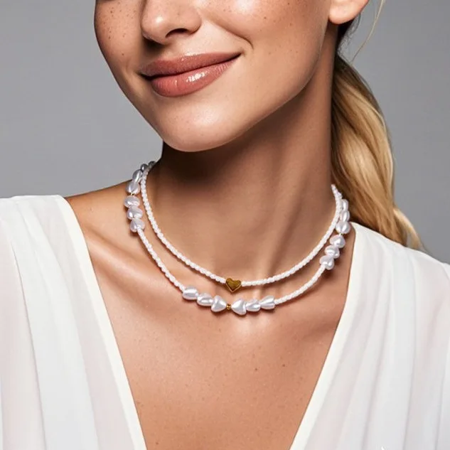 DIY accessories Retro niche design double-layer clavicle chain female simple love pendant neck chain NK24120