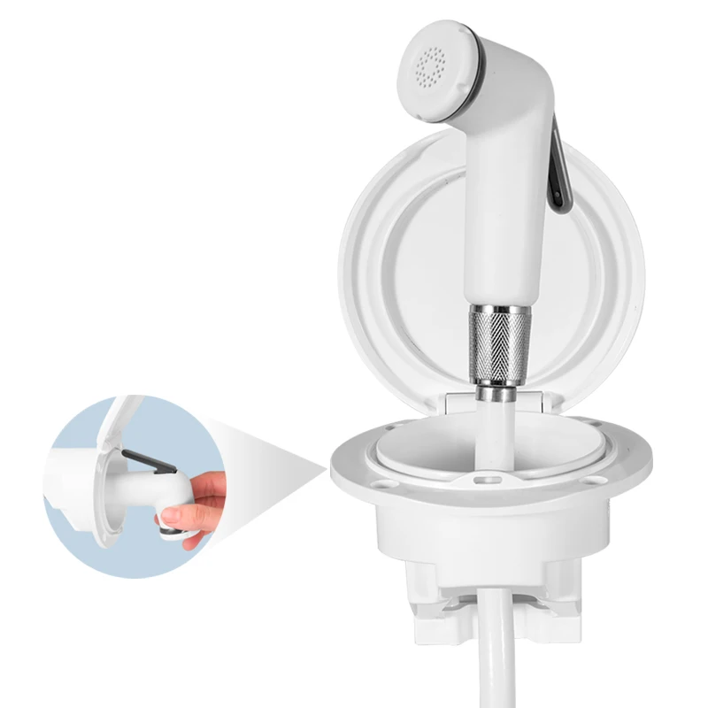 Marine Recessed Transom Deck Shower Kit Flush Mount ABS, Boat Yacht Outdoor Washdown Sprayer with 8.2FT Hose White