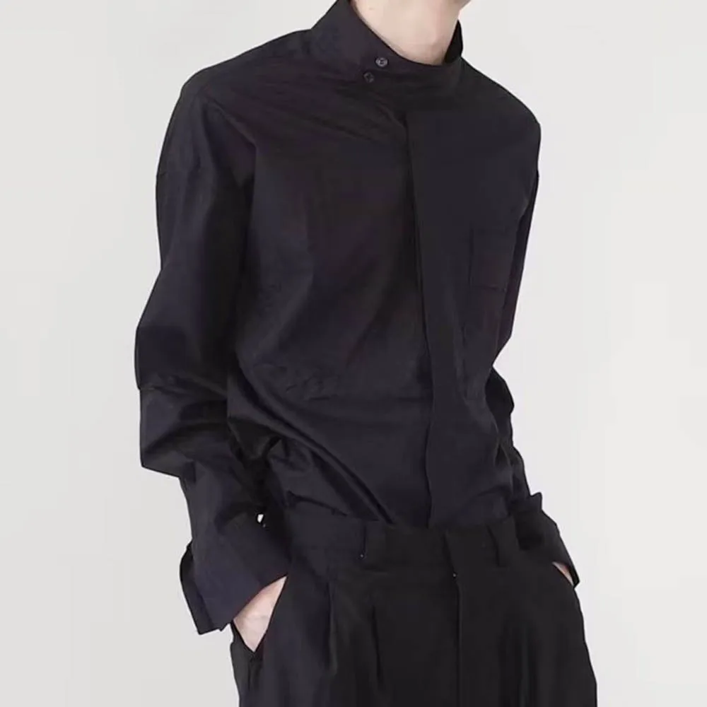 

Осенняя новая мужская однотонная рубашка с длинными рукавами в Корейском стиле, модный тренд в стиле ретро, повседневные свободные простые дышащие мужские топы