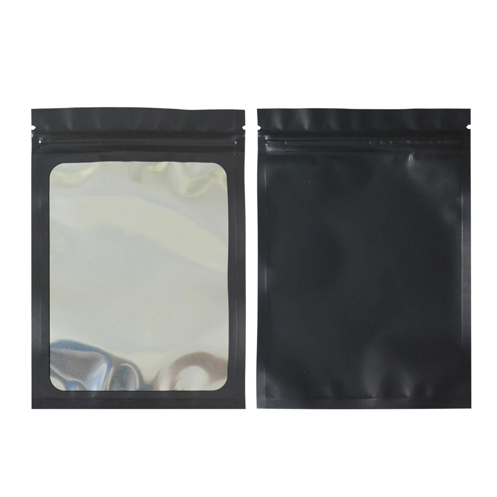 50pcs Clear Window Matte Black Plastic Zip Lock Package Bags Snack Candy Food Storage Smell Proof Aluminum Foil Flat Pouches Bag