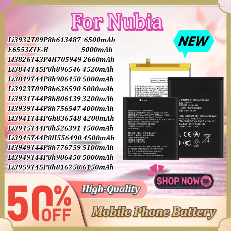 For Nubia Red Magic 7 Pro/7S Pro Red Magic 5/5S Li3923T89P8h636590 Li3945T44P8h526391 Rechargeable Phone Battery With Free Tools
