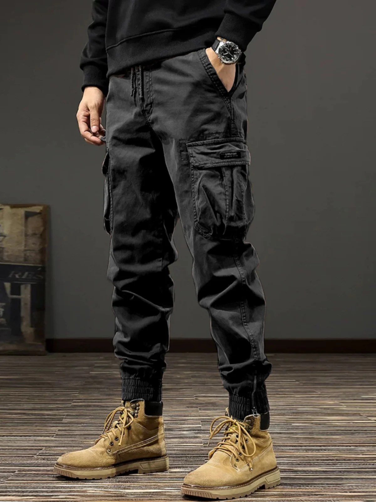 

Men's Pure Cotton Work Trousers Summer Loose Large Size Multi-ket Wear-Resistant Anti-Tear Work Pants Youth Cargo Long Tro...