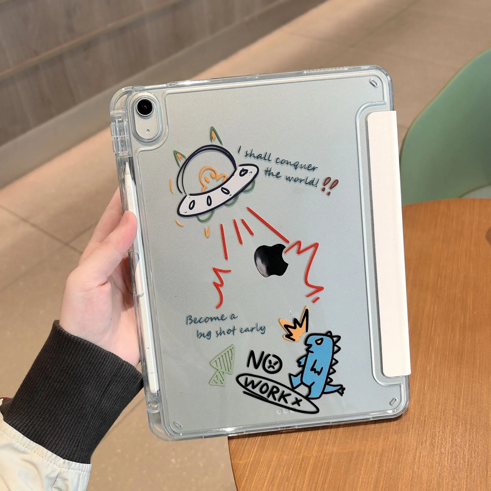 Funny Cat Pen Slot Tablet Case For iPad Mini 7 6 Pro 2025 2024 2022 2021 2020 2019 2018 2017 A16 10 11th Air 8 7 6 5 4 3 2 Cover