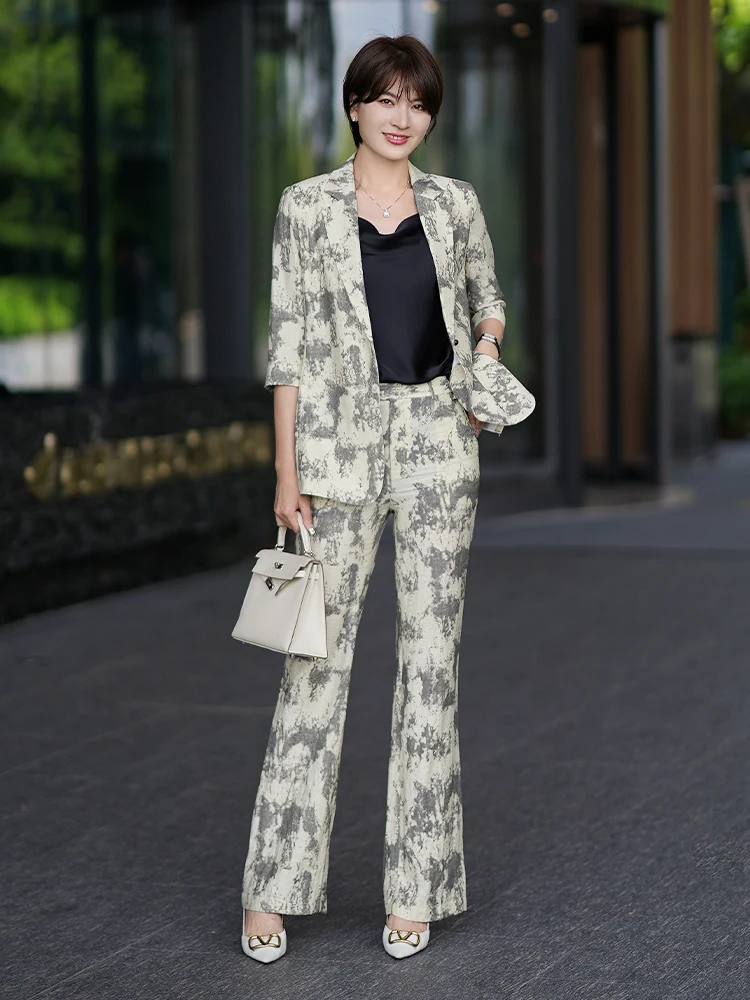 

Chic Profional ort Sve Suit Set Jiang Feifei Water-Media Thin High-End Commute Clothes Seven-Quarter Sve Nine-Quar...