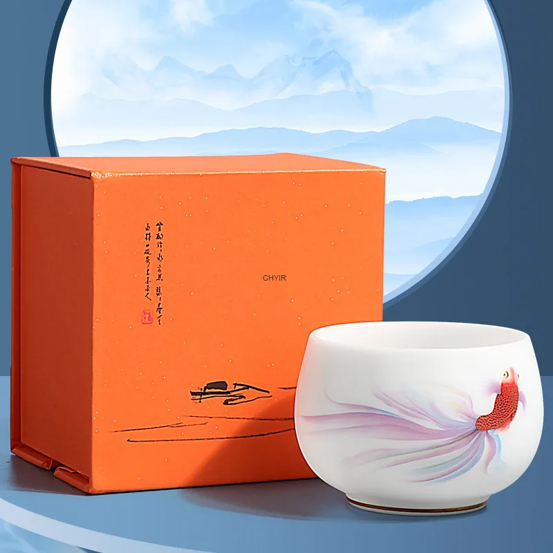 

Ice Jade Porcelain Seven-color Fish Master Cup Creative Tea Cup Ceramic Tasting Cup Home Single Cup