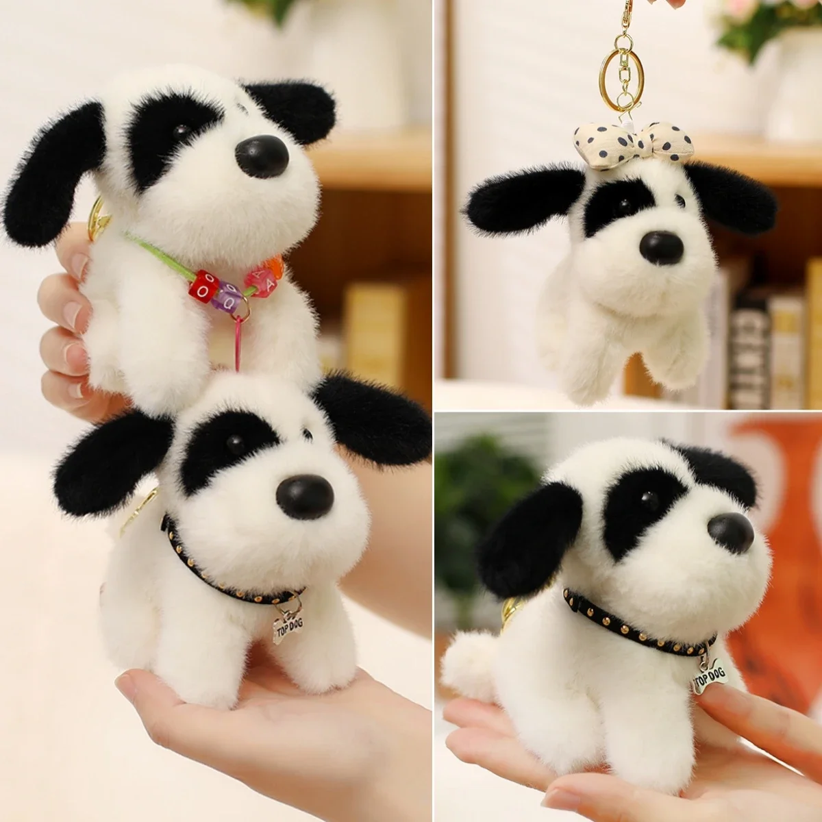 

Милый маленький кулон Черно-белая кукла-собака Симпатичная сумка Подвеска Каваи Щенок с бантом Плюшевые куклы Плюшевые брелки для девочек