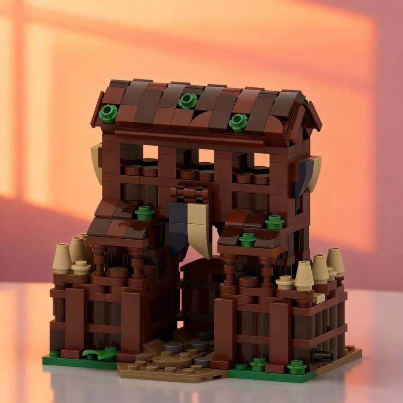 

424 детали MOC: Модульный набор для сборки мини-модели Палисадных ворот и внутреннего дворика, строительные блоки для творческого декора, коллекционный подарок для детей