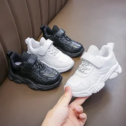 Children White Running Shoes Kids Fashion Sneakers PU Soft Breatheable Comfortable Boys Girls School Sports Shoes Size 26-37