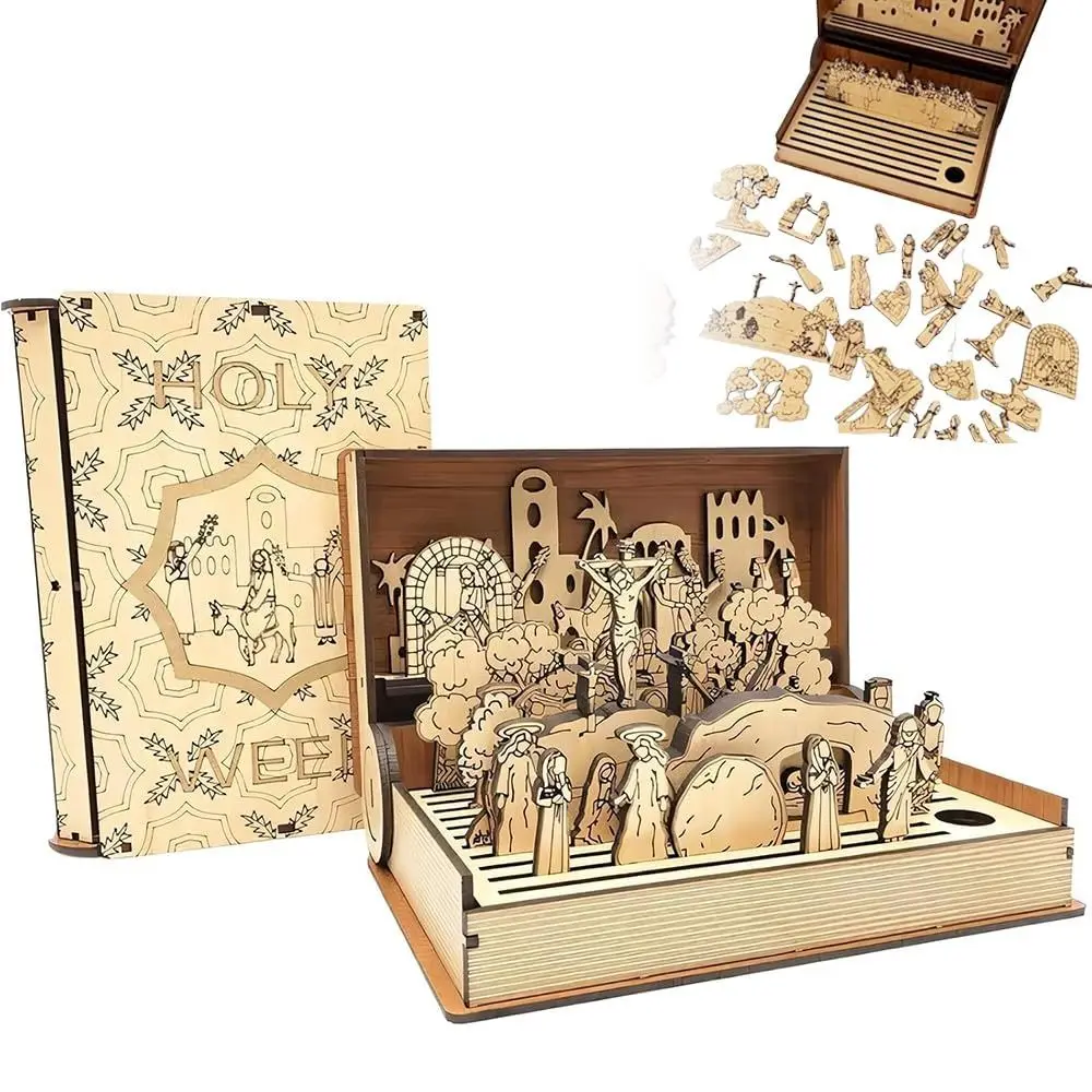 

Durable Family Easter Holy Week Gift Handmade Wooden DIY Easter Book Kit Teaching Aid Holy Week Keepsake Gift