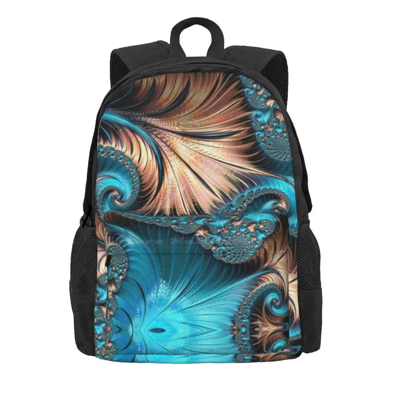 Elegant Copper And Teal Fractal Eighteen Hot Sale Schoolbag Backpack Fashion Bags Teal Turquoise Fractals Copper Fractal Art