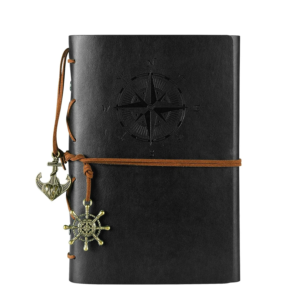 Leather Notebook Vintage Spiral Notebook Daily Planner Travel Journal Diary with Writable Pages Retro Pendants Photo Albums Gift