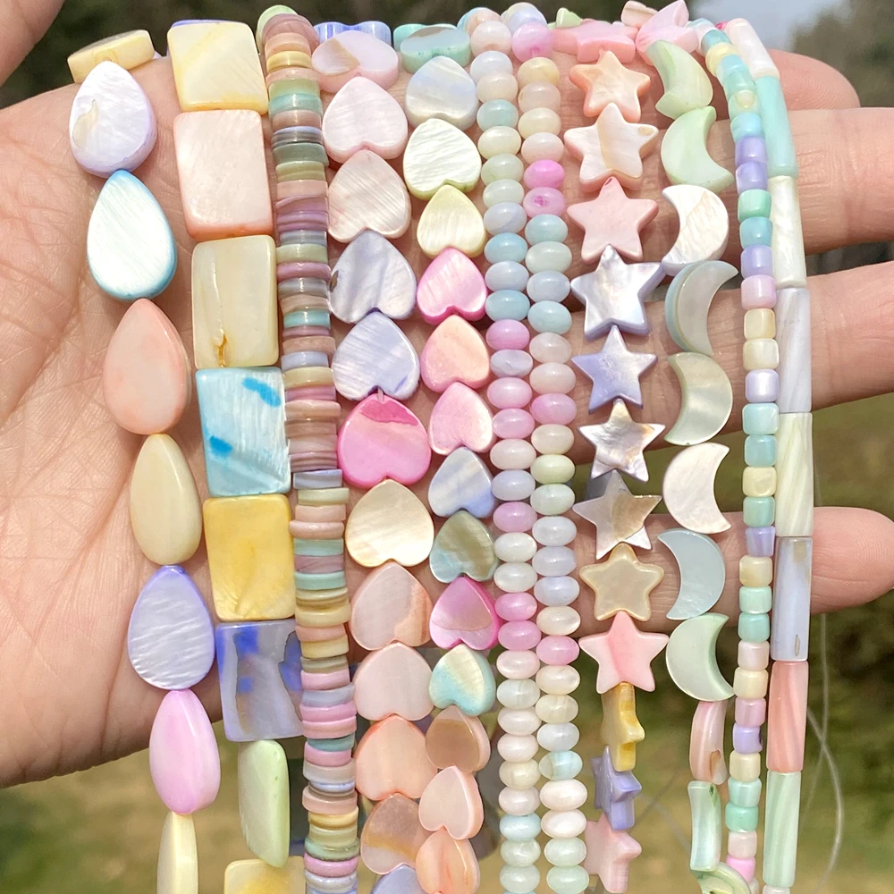 Natural Macaron Colorful Shell Beads Love Heart Tube Star Moon Loose Beads For Jewelry Making DIY Bracelet Necklace Accessories