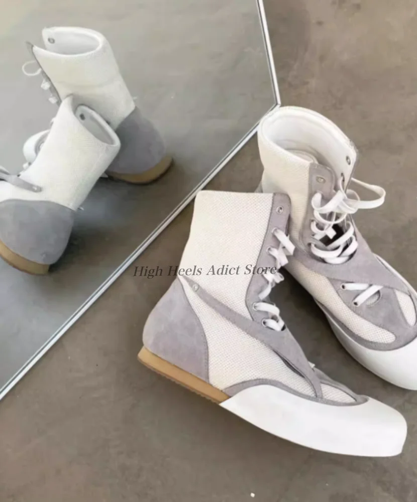 

Женские винтажные ботинки-флэтс на шнуровке, кожаные, до середины икры, с круглым носком, белые, люксовые, дизайнерские, новинка 2026 года, повседневная обувь