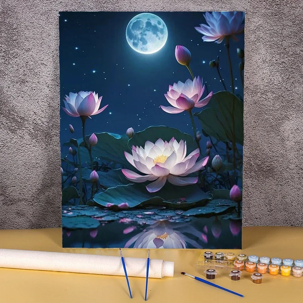 

642206 Painting By Number Complete Kit Moon Lotus Flowers Picture By Numbers Diy Gift