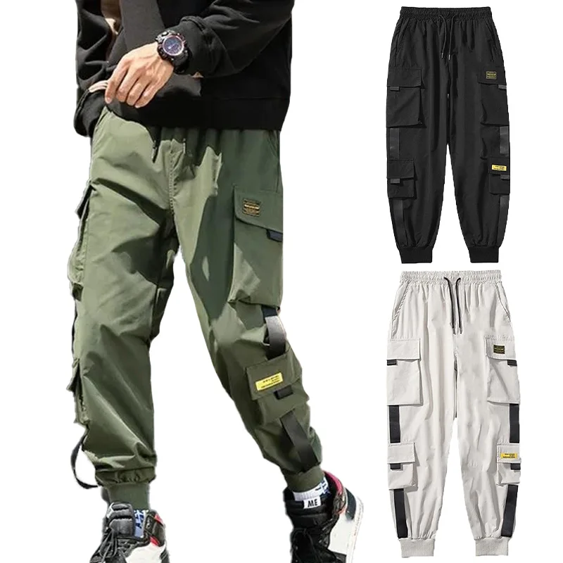 Men Block Black Pocket Cargo Pants Harem Joggers Harajuku Sweatpant Hip Hop Tactical Trousers Mens Pants