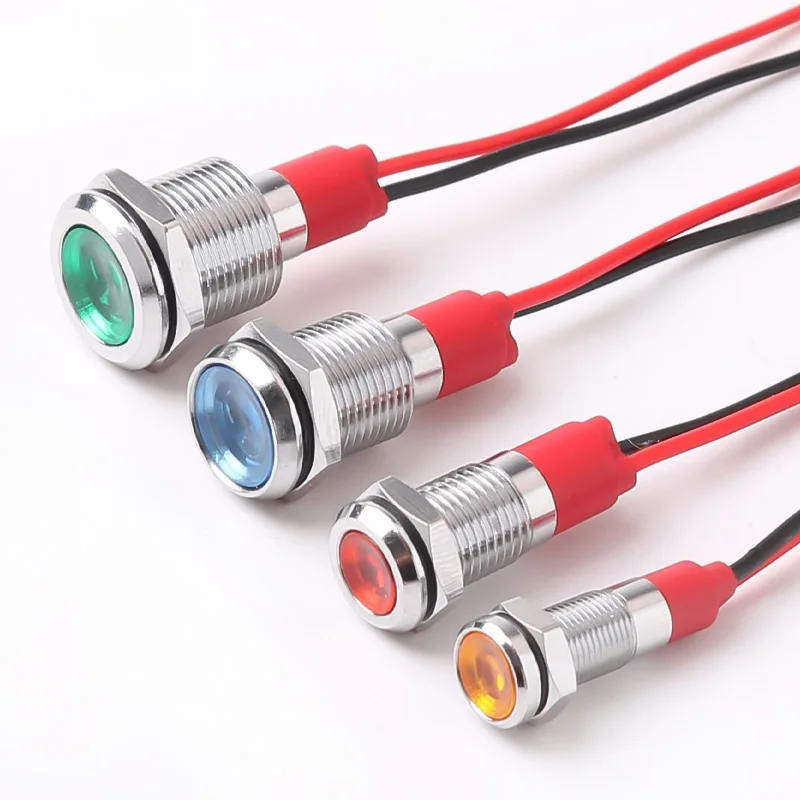 6/8/10/12MM Metal Indicator Light With Wire LED Lamp Waterproof Signal Lamp Instruction Dot Light 3-6V 12-24V 110-220V Red Green