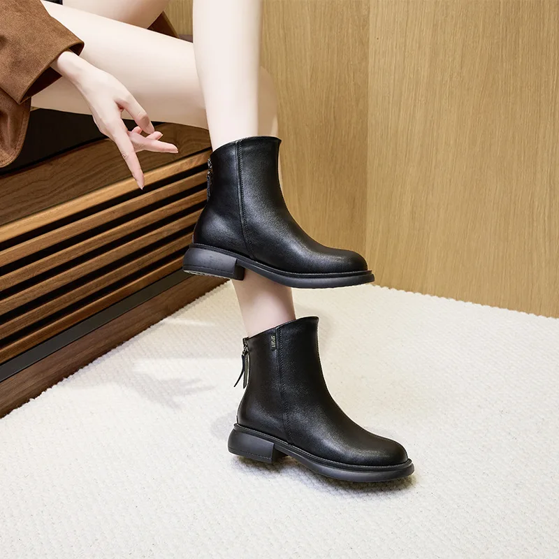 

Осень-зима 202, повседневная обувь больших размеров в стиле ретро, корейская версия, тонкие женские ботинки с молнией сзади