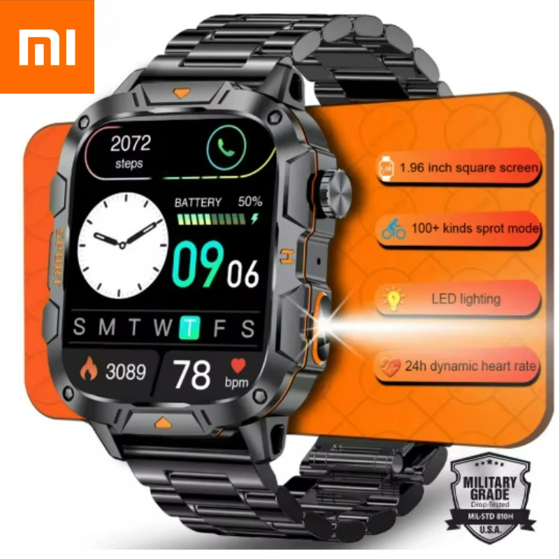 

Xiaomi Military 2026 Новые Смарт-часы для мужчин 1,96-дюймовый AMOLED-экран 5 АТМ Водонепроницаемый спортивный фитнес-трекер BT Call Smartwatch
