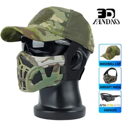 Airsoft Mask Set, Tactical Half Face Mask with Breathable Baseball Cap & Paintball Goggles, Outdoor Airsoft Hunting Gear