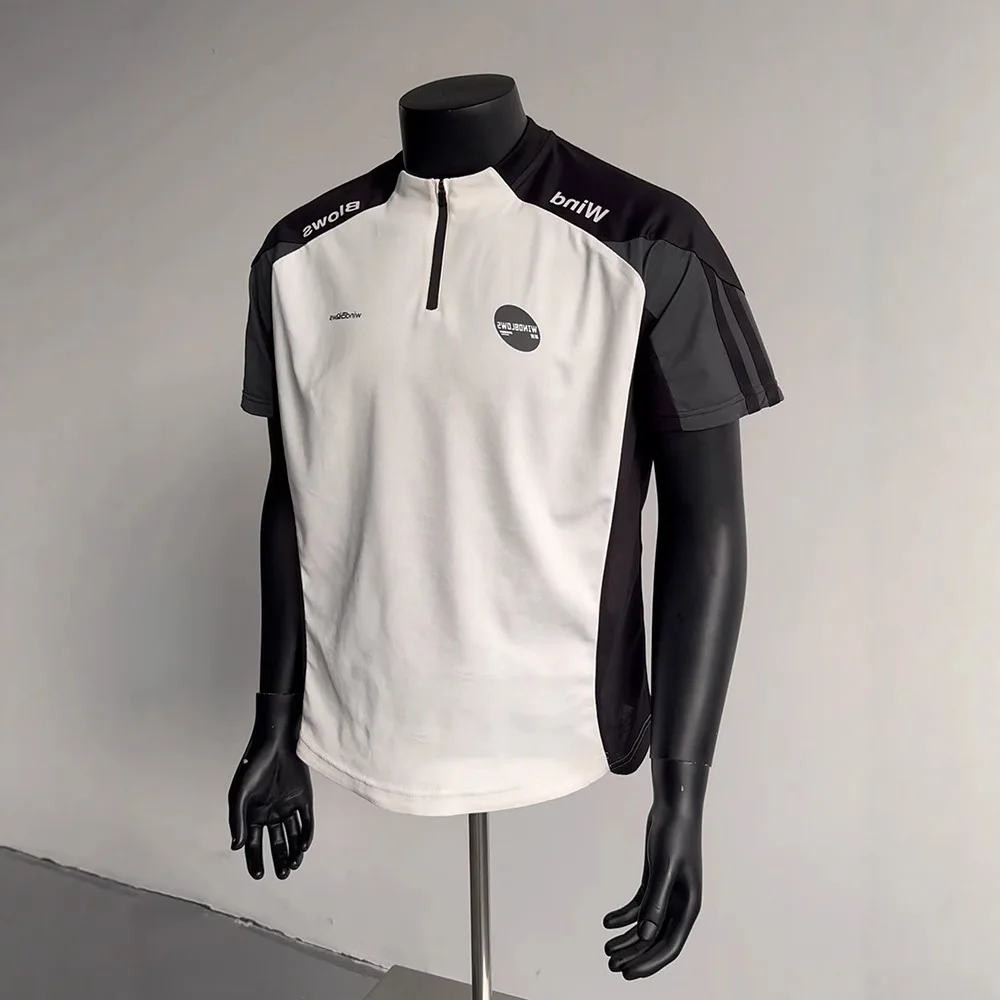2026 Summer Men American Jersey Polo Shirt Half Zip Splice Short Sleeve Tee Breathable Outdoor Sports Half Sleeve Loose Top