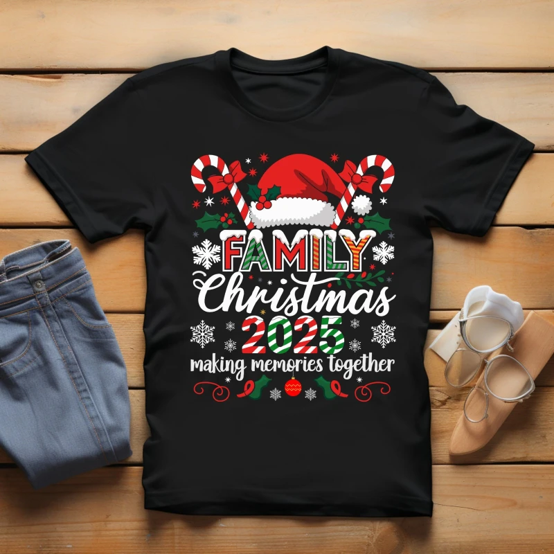 

Personalised Christmas Cotton T-Shirt Family Matching Xmas Shirts Gift All Seasons Crew Neck Short Sleeve Casual Comfortable