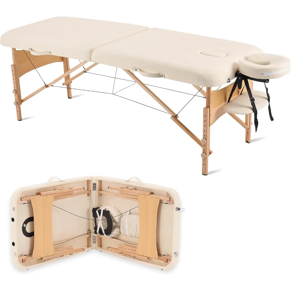 

Foldable Massage Table Portable, 2 Folding Lightweight Adjustable Wide Spa Lash Bed with Facial Cradle & Hand Pallet for