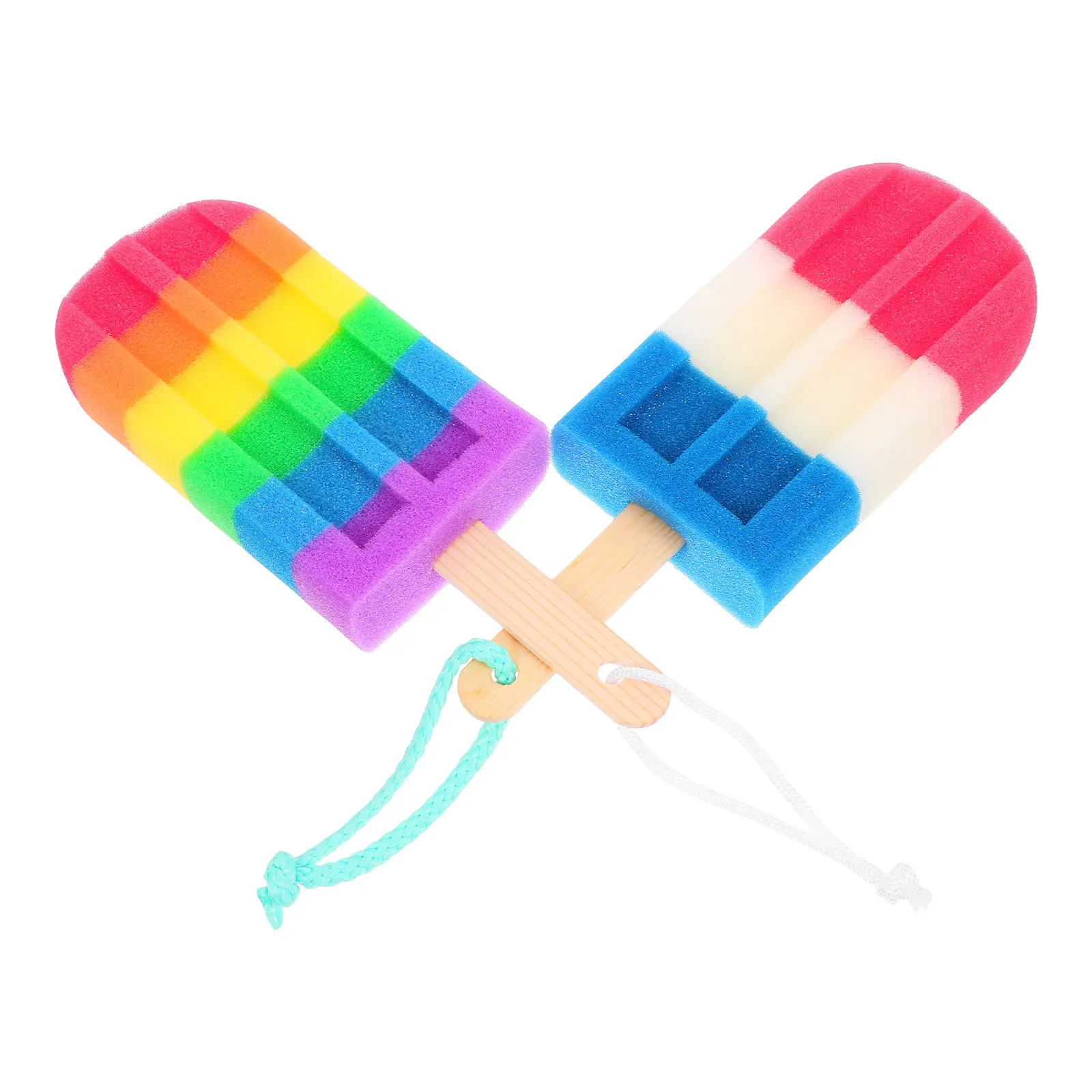 2Pcs Ice Pop Bath Sponge Ice Cream Shape Pink White Blue High Density Shower Body Scrubber Exfoliating Loofah for Adults